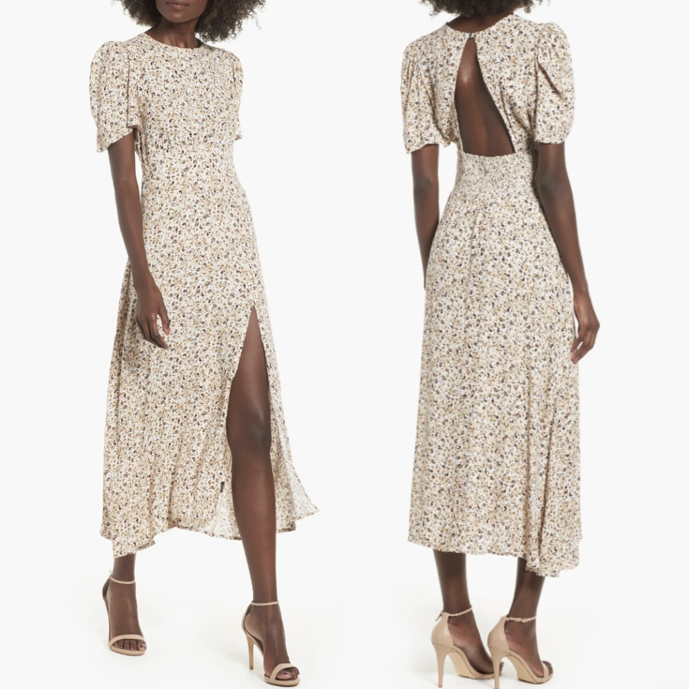 AFRM Jamie Print Open Back Midi Dress